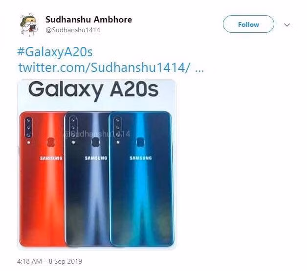 Rò rỉ thông số kỹ thuật Samsung Galaxy A20s với dung lượng pin 4000mAh ảnh 1