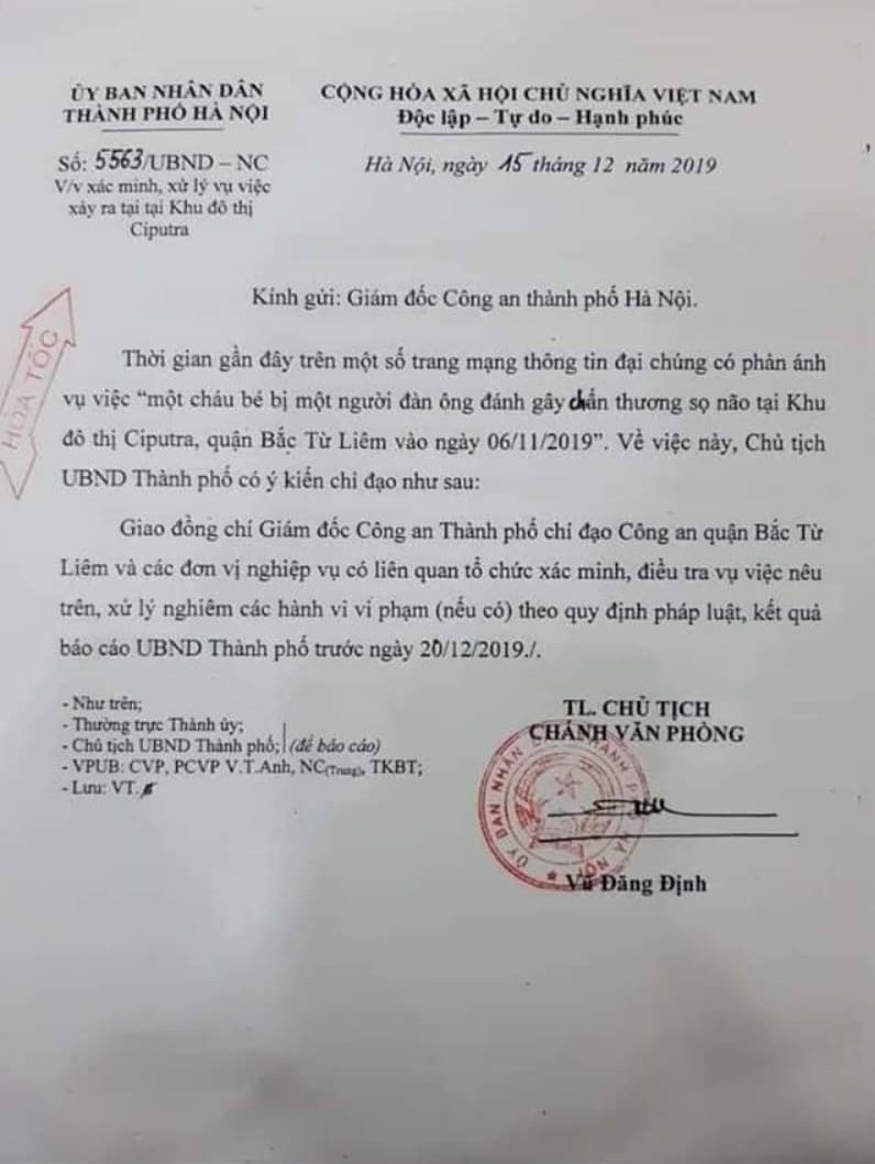 Công văn của UBND TP Hà Nội 