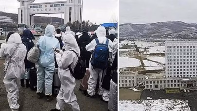 Những người Trung Quốc từ Nga qua cửa khẩu Tuy Phần Hà trở về đều bị cách ly tại bệnh viện cabin (phải). (Ảnh: Creader)