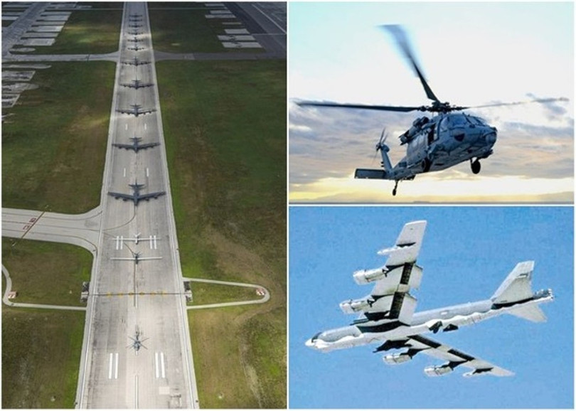 Hàng động chiến thuật "Voi đi bộ" của Không quân Mỹ tại căn cứ Anderson, Guam hôm 13/4 (Ảnh DF).