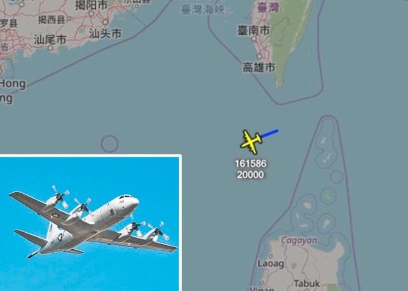 Máy bay P-3C của Khong quân Mỹ bay qua eo biển Bashi vào Biển Đông sáng 14/4 (Ảnh: DF).