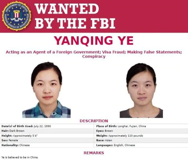 FBI phát lệnh truy nã Diệp Diên Khánh, Trung úy PLA nghiên cứu sinh ở Mỹ đã bỏ trốn về Trung Quốc (Ảnh: Apple Daily). FBI phát lệnh truy nã Diệp Diên Khánh, Trung úy PLA nghiên cứu sinh ở Mỹ đã bỏ trốn về Trung Quốc (Ảnh: Apple Daily).