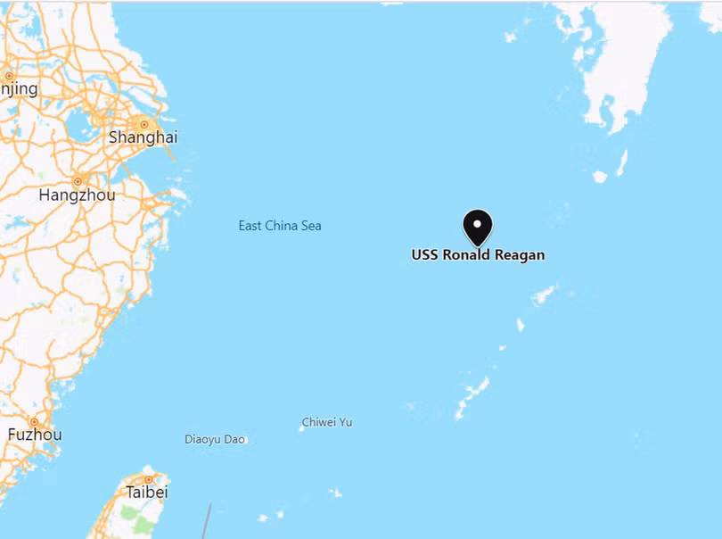 Vị trí tàu USS Ronald Reagan trong biển Hoa Đông hôm 8/8 (Ảnh: Đa Chiều).
