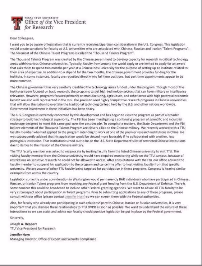 Thư ngỏ của ông Hiệu phó trường TTU cảnh báo về “Kế hoạch ngàn người” của Trung Quốc Thư ngỏ của ông Hiệu phó trường TTU cảnh báo về “Kế hoạch ngàn người” của Trung Quốc