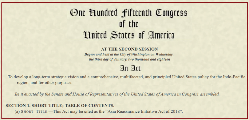 Đạo luật sáng kiến tái bảo đảm Châu Á (ARIA) được ông Donald Trump ký hôm 31.12.2018 khiến Trung Quốc tức giận, phản ứng quyết liệt.