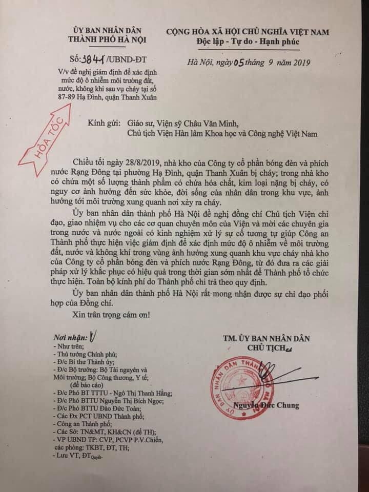 Công văn của Hà Nội đề nghị Viện Hàn lâm KH&CN Việt Nam vào cuộc Công văn của Hà Nội đề nghị Viện Hàn lâm KH&CN Việt Nam vào cuộc