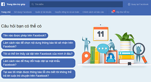 Trang Hỗ trợ người dùng của Facebook.