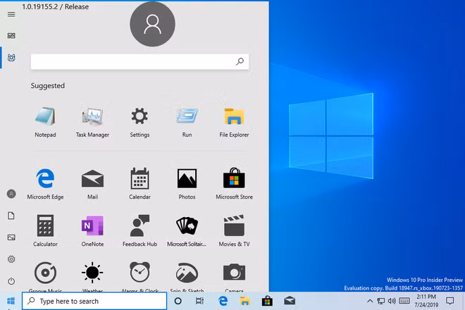 Start Menu ở chế độ desktop