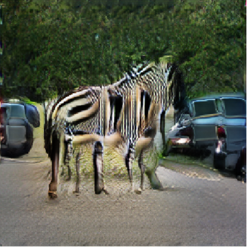 Hình ảnh "một con ngựa vằn đang đi trên đường khi hai xe ô tô lao đến" được tạo bởi AI2. Hình ảnh