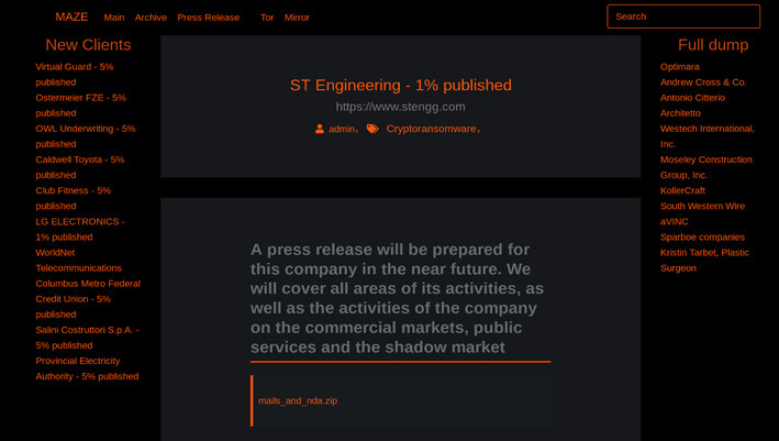 Trang web của mã độc tống tiền Maze