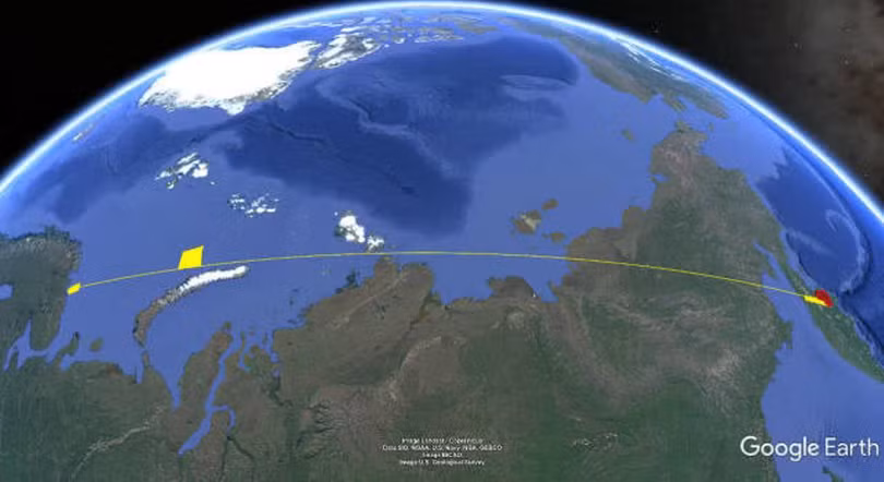 Đường đi của một tên lửa mà Nga phóng thử. (Ảnh: Sina)