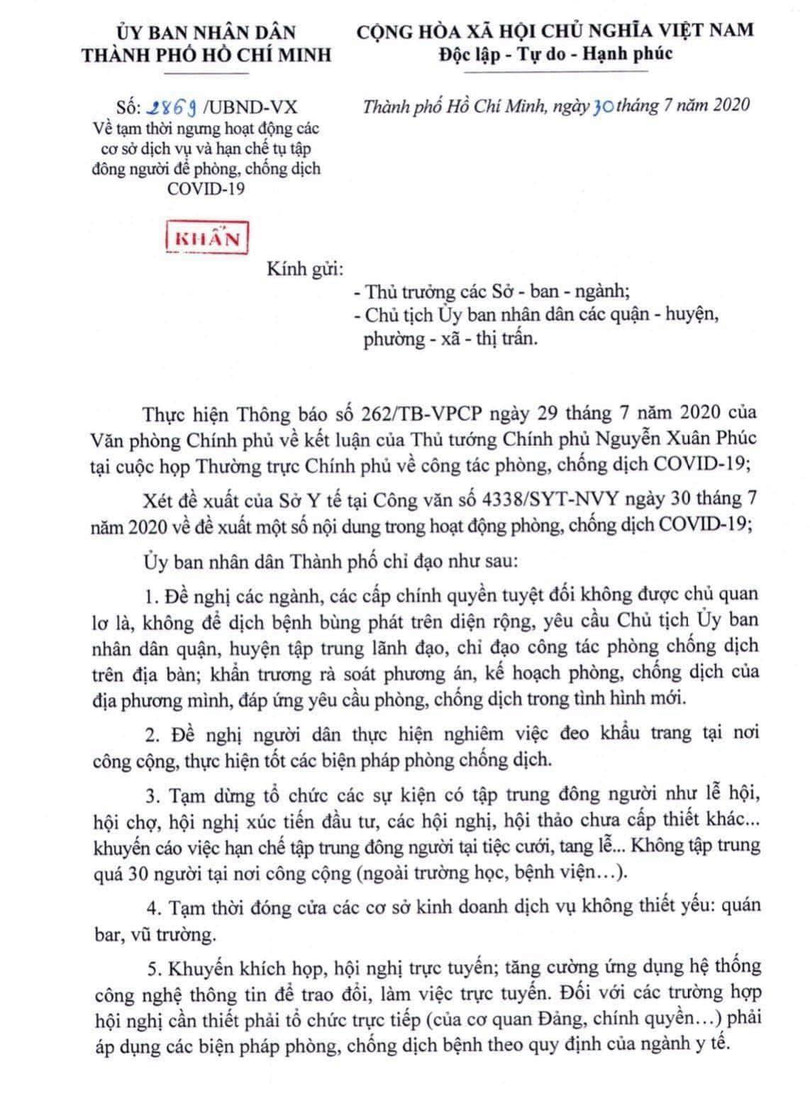 Văn bản chỉ đạo của UBND TP HCM 