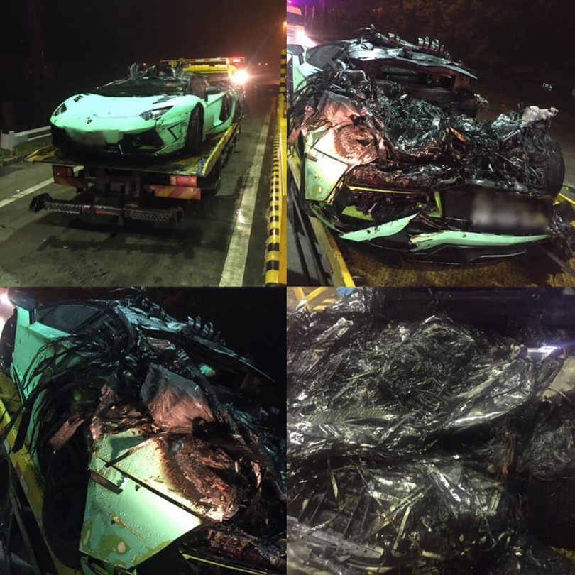 Chiếc Lamborghini Aventador lúc mới gặp nạn. (Ảnh: FBNV) Chiếc Lamborghini Aventador lúc mới gặp nạn. (Ảnh: FBNV)