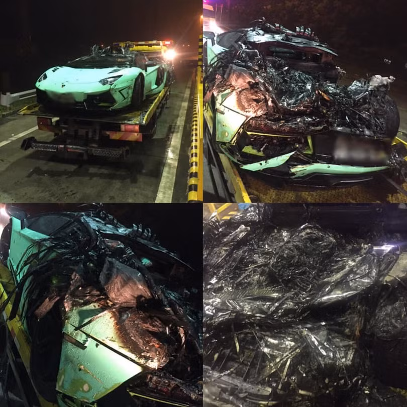 Chiếc Lamborghini Aventador lúc mới gặp nạn. (Ảnh: FBNV)
