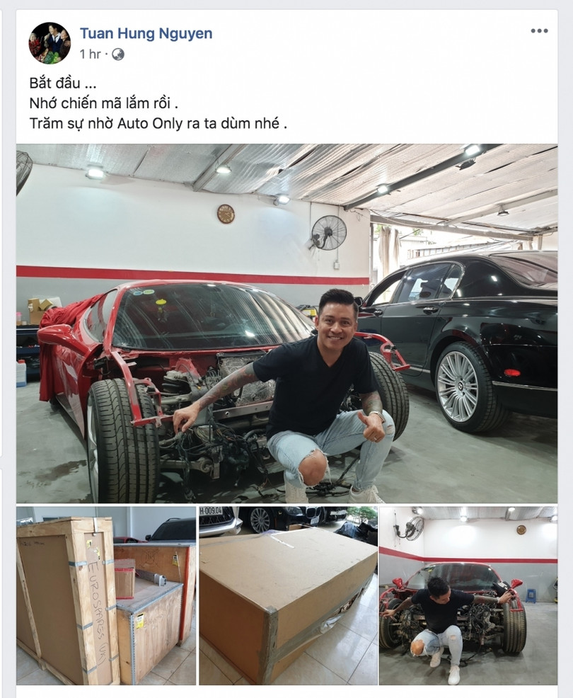Ca sĩ Tuấn Hưng chia sẻ về việc sửa chữa siêu xe Ferrari 488 GTB (Ảnh: FBNV). Ca sĩ Tuấn Hưng chia sẻ về việc sửa chữa siêu xe Ferrari 488 GTB (Ảnh: FBNV).