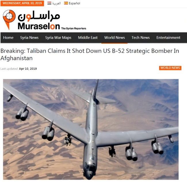 Taliban khoe bắn hạ B-52 trên báo Syria