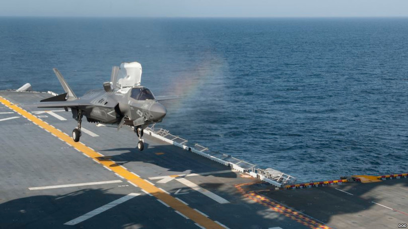 Máy bay tàng hình F-35B trên tàu sân bay USS Wasp tham gia cuộc diễn tập