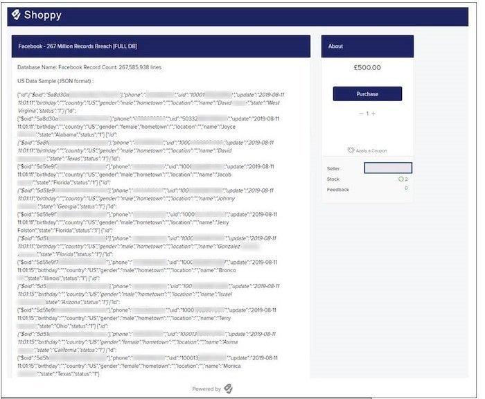 Tài khoản của gần 270 triệu người dùng Facebook chỉ có giá 500 bảng. Ảnh: Bleeping Computer