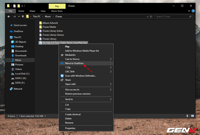 Nhấn phải chuột vào tập tin cần chia sẻ và chọn "Move to OneDrive". Nhấn phải chuột vào tập tin cần chia sẻ và chọn