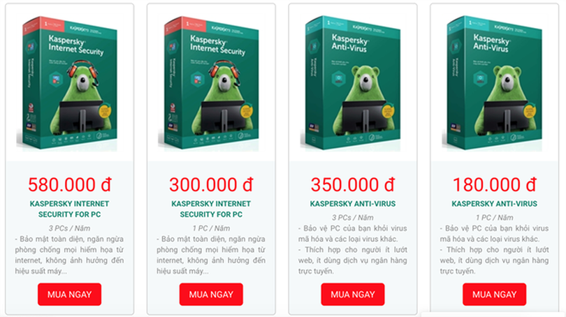 Giá bán chính thức của các sản phẩm Kaspersky tại thị trường Việt Nam Giá bán chính thức của các sản phẩm Kaspersky tại thị trường Việt Nam