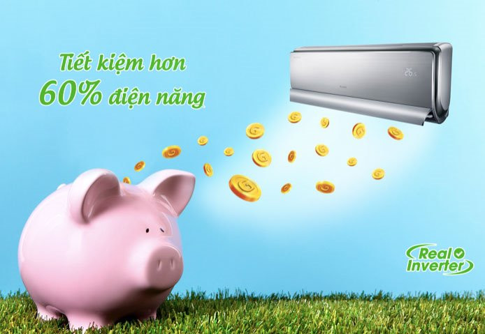 Nhờ được trang bị công nghệ biến tần Real Inverter, máy lạnh Gree có khả năng tiết kiệm hơn 60% điện năng.