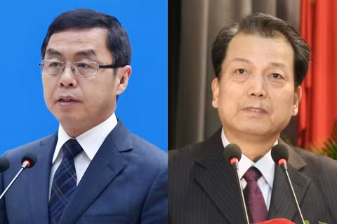 Thượng Quan Cát Khánh, Phó bí thư, Thị trưởng Tây An (trái) và Trình Lập Quần, nguyên Chủ tịch Chính Hiệp Tây An đang bị điều tra vì liên đới đến việc xây dựng các biệt thự trái phép ở Tần Lĩnh