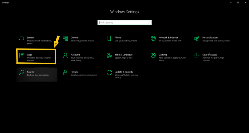 Chọn Settings > Apps để xóa ứng dụng trên Win 10 Chọn Settings > Apps để xóa ứng dụng trên Win 10