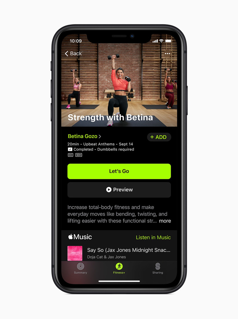 Fitness+ sẽ tích hợp tốt hơn với các dịch vụ có sẵn của Apple như Apple Music. Ảnh: Apple. Fitness+ sẽ tích hợp tốt hơn với các dịch vụ có sẵn của Apple như Apple Music. Ảnh: Apple.