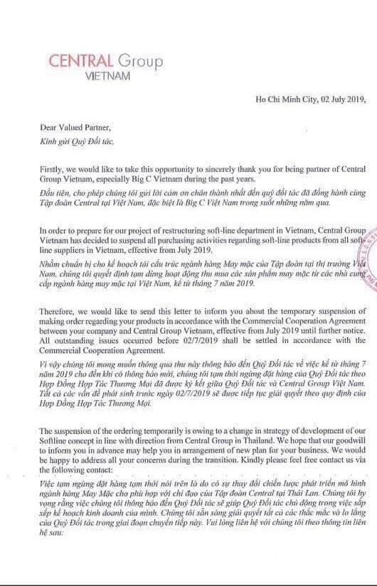 Big C ra thông cáo giải thích việc xem xét nhập hàng may mặt Việt Nam Big C ra thông cáo giải thích việc xem xét nhập hàng may mặt Việt Nam