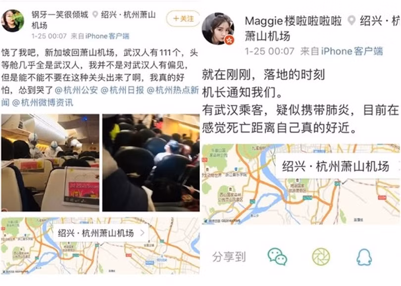 Một số ý kiến than phiền của hành khách Chiết Giang đi trên chuyến bay TR118 đăng trên mạng xã hội (Ảnh: Đông Phương)