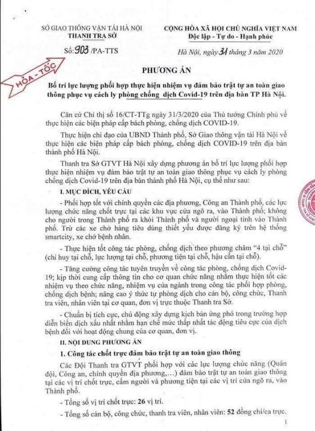 Công văn hỏa tốc của Thanh tra Sở GTVT Hà Nội được ban hành hôm nay, 31/3 Công văn hỏa tốc của Thanh tra Sở GTVT Hà Nội