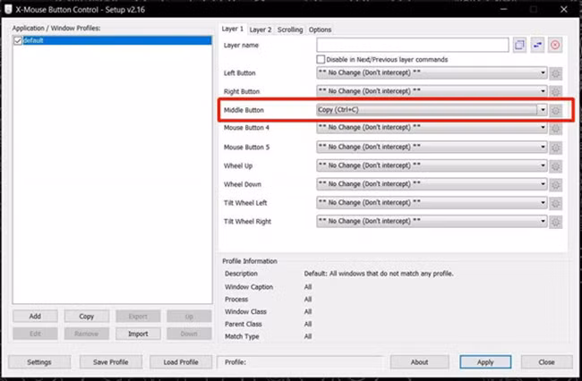 Giao diện chính của ứng dụng X-Mouse Button Control.