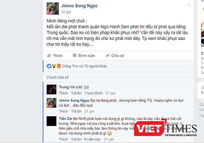 Đà Nẵng, Ngũ Hành Sơn, Chủ tịch quận, đài phát thanh, nhiễm sóng, tiếng Trung Quốc, VietTimes