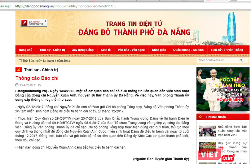 Ông Nguyễn Xuân Anh được miễn sinh hoạt Đảng từ tháng 12/2017 để điều trị bệnh ảnh 1