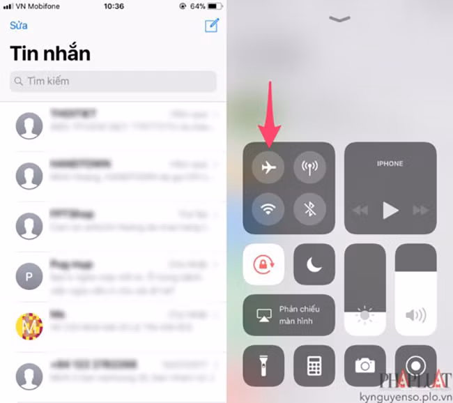 Bật Airplane mode (chế độ máy bay) là một cách để sửa lỗi gửi tin nhắn trên iPhone