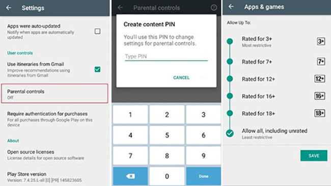 Thao tác chặn các nội dung không phù hợp trên Google Play.