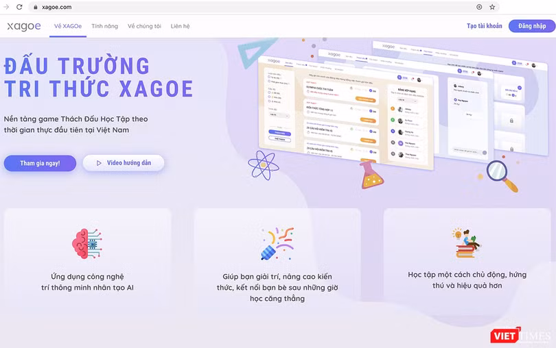 Giao diện ứng dụng công nghệ giáo dục XAGOe - Đấu trường Tri thức vừa được đưa vào sử dụng miễn phí dành cho học sinh THPT tại Đà Nẵng