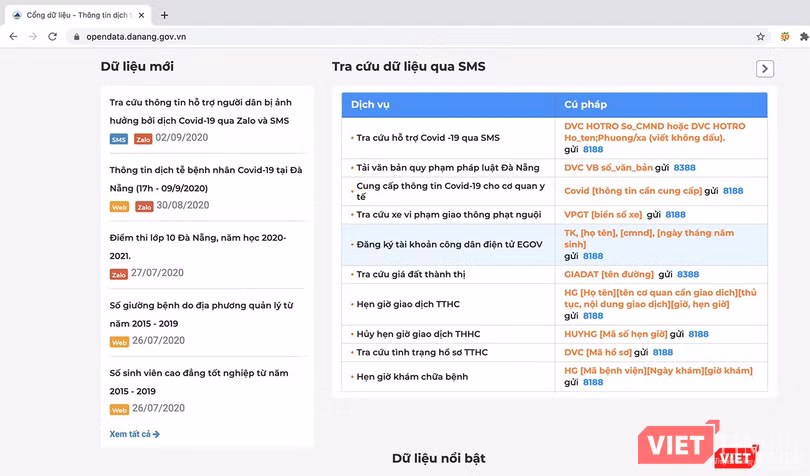 Ứng dụng tra cứu cơ sở dữ liệu trên Cổng dịch vụ dữ liệu mở TP Đà Nẵng