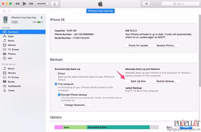 Sao lưu lại toàn bộ dữ liệu trước khi Restore thiết bị.