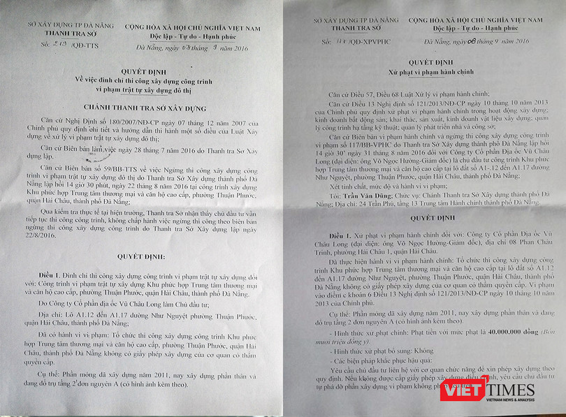 Đà Nẵng, xây dựng, thanh tra, xử phạt, trái phép, dự án, Vũ Châu Long, công trình, VietTimes