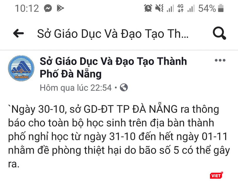 Trang mạng xã hội mạo danh Sở GD&ĐT TP Đà Nẵng thông báo cho học sinh nghỉ học