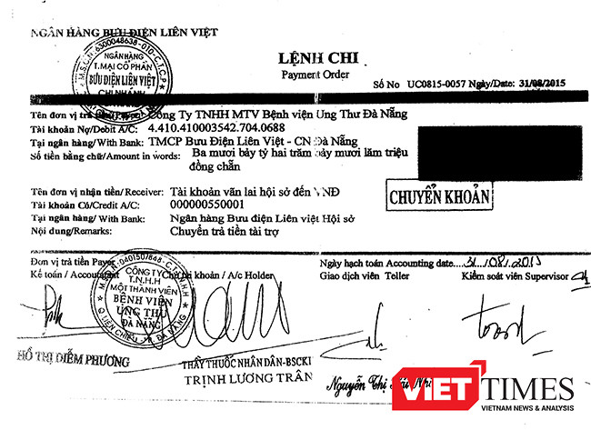 Đà Nẵng, Bệnh viện ung thư, Giám đốc, trả lại tiền tài trợ, Thanh tra, VietTimes