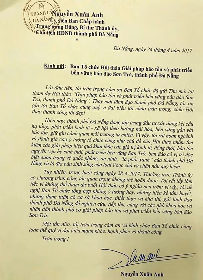 Bí thư Đà Nẵng, Nguyễn Xuân Anh, Bán đảo Sơn Trà, bảo vệ Sơn Trà, cảnh báo, VietTimes