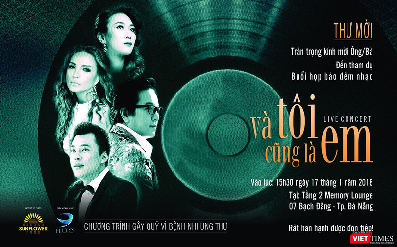 Trong khuôn khổ chương trình đêm nhạc từ thiện mang tên "Và tôi cũng là em” diễn ra tại Đà Nẵng, các danh ca Thanh Hà, Elvis Phương, Mỹ Tâm, Đình Nguyên,… sẽ hát để gây quỹ vì bệnh nhi ung thư.