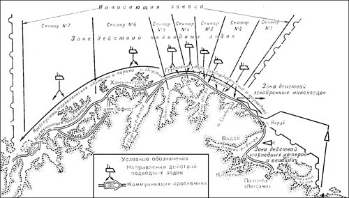Khu vực phục kích của tàu ngầm hải quân Xô viết năm 1944 trên tuyến đường cơ động của tầu địch.