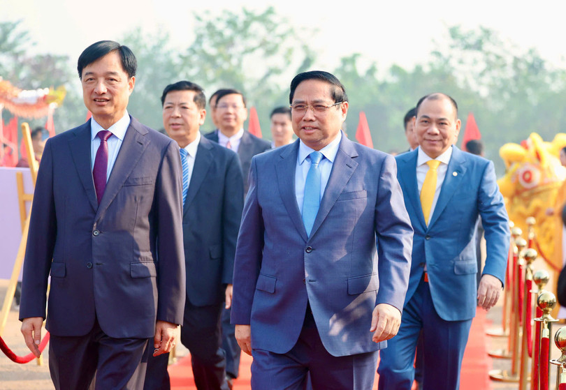 Thủ tướng Phạm Minh Chính đến dự lễ khởi công dự án đầu tư xây dựng Khu đô thị thể thao Olympic.