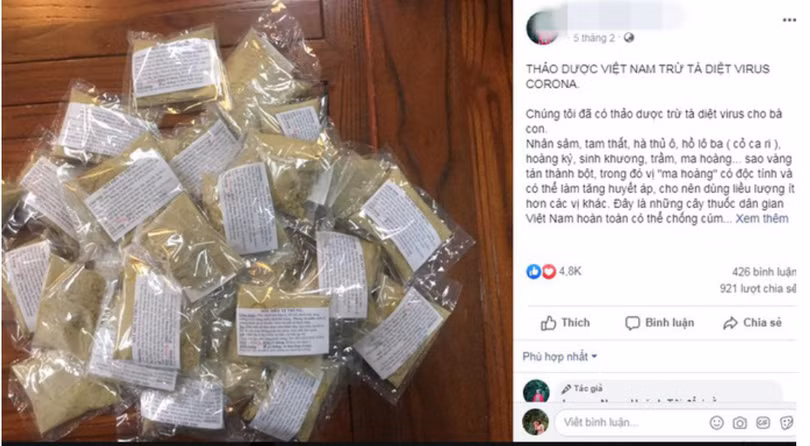 Thảo dược diệt virus được quảng cáo trên mạng (Ảnh chụp màn hình) Thảo dược diệt virus được quảng cáo trên mạng (Ảnh chụp màn hình)