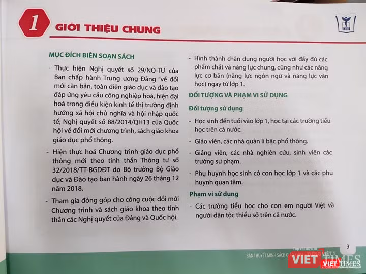 Bản thuyết minh SGK Tiếng Việt 1 công nghệ giáo dục. Ảnh: Minh Thúy Bản thuyết minh SGK Tiếng Việt 1 công nghệ giáo dục. Ảnh: Minh Thúy
