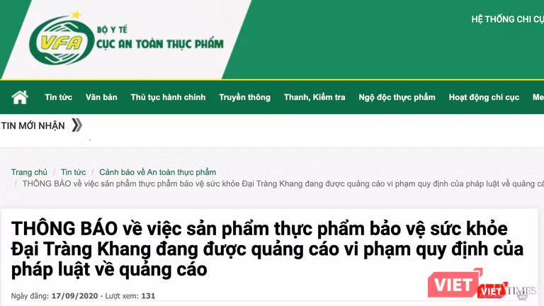 Quảng cáo thực phẩm bảo vệ sức khỏe Đại Tràng Khang vi phạm quy định (Ảnh: Minh Thúy) Quảng cáo thực phẩm bảo vệ sức khỏe Đại Tràng Khang vi phạm quy định (Ảnh: Minh Thúy)