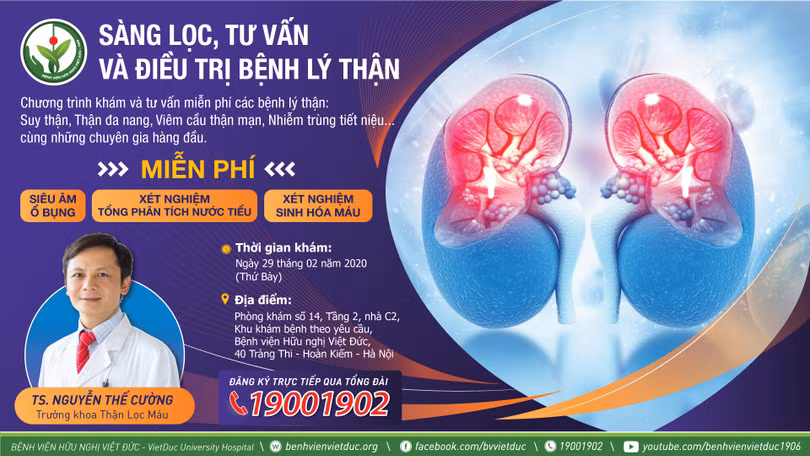 Bệnh viện Hữu nghị Việt Đức tổ chức chương trình khám tư vấn miễn phí các bệnh lý về thận. Ảnh: Bệnh viện cung cấp Bệnh viện Hữu nghị Việt Đức tổ chức chương trình khám tư vấn miễn phí các bệnh lý về thận. Ảnh: Bệnh viện cung cấp